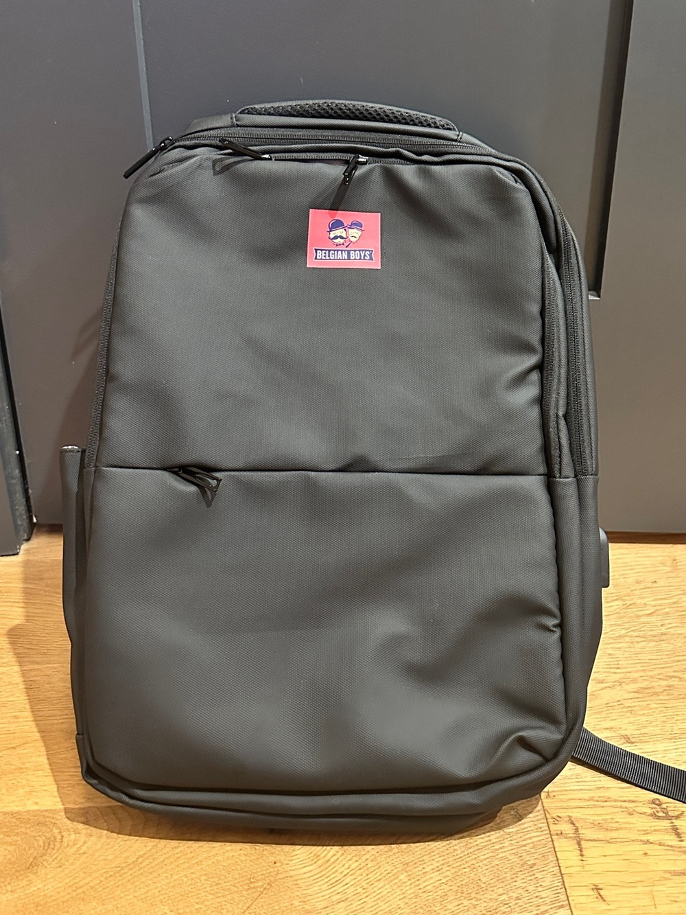 Black Tech Backpack with Front Pocket